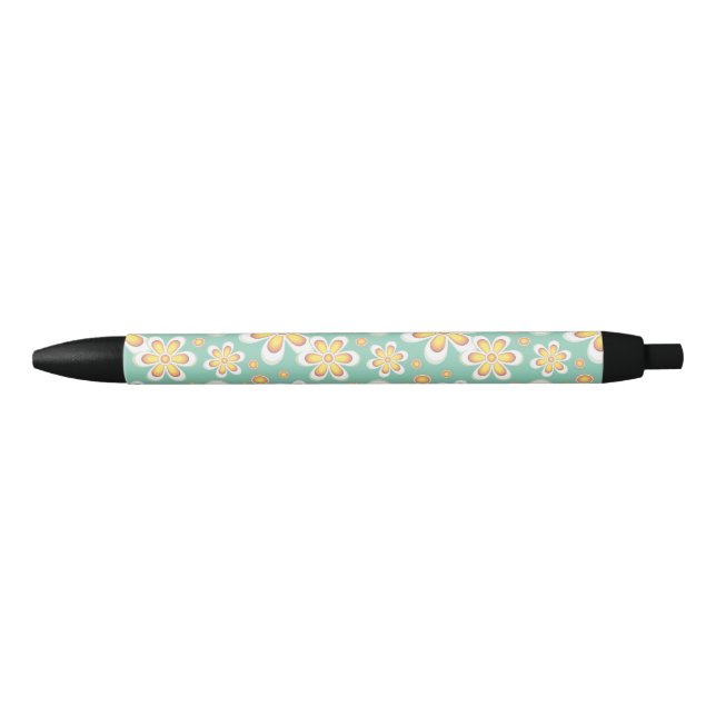 Stylo Noir Modèle floral jaune (Devant)