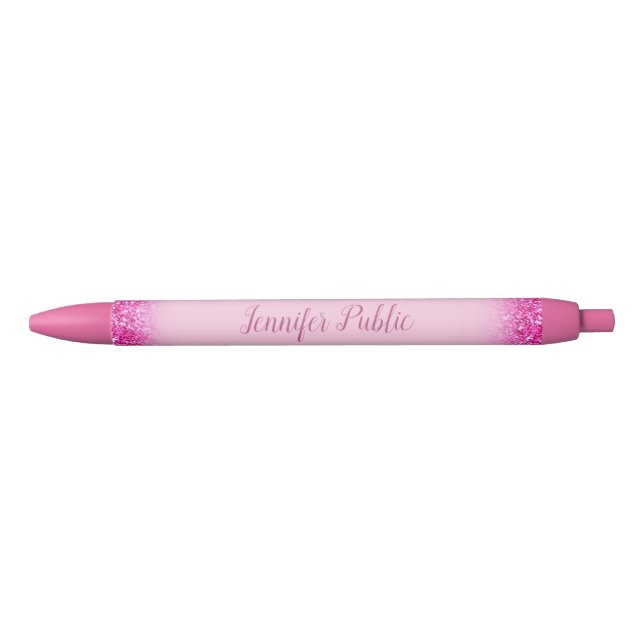 Stylo Noir Modèle personnalisé de script girly rose pailleté (Devant)