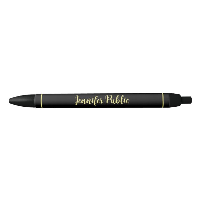Stylo Noir Modèle Personnalisé Nom manuscrit Noir Et Or (Devant)