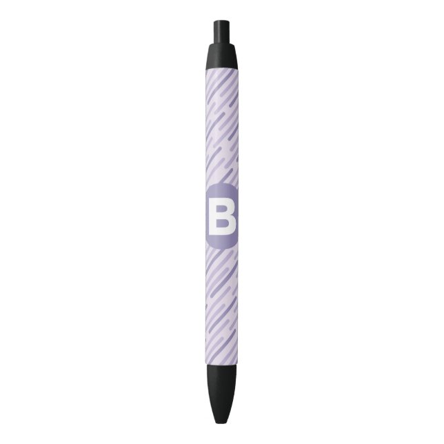 Stylo Noir Modern Lilac Purple Diagonal Stripes Monogram (devant Vertical)