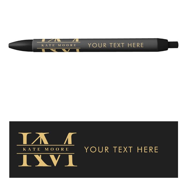 Stylo Noir Modern Monogram Initials Professional Black Gold (Modern Monogram Initials Professional Black Gold Pen)