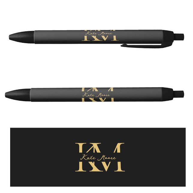 Stylo Noir Modern Monogram Professional Black Gold Marketing (Modern Monogram Professional Black Gold Marketing Pen)