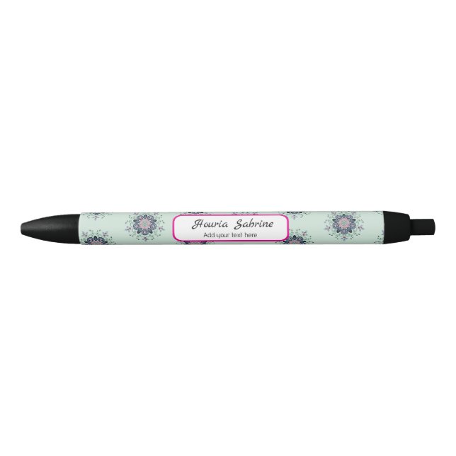 Stylo Noir Modern turquoise Pink Floral Mandala Doodles  (Devant)