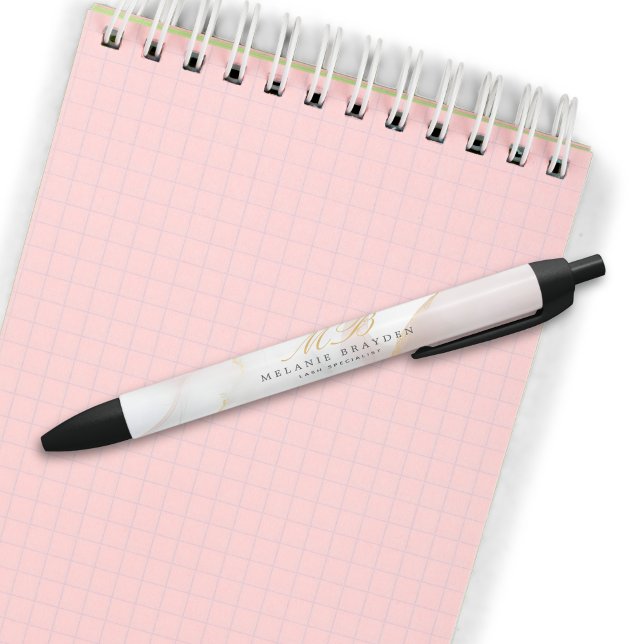 Stylo Noir Moderne Chic Rose Gold Rose Pâle Marbre Monogramme (Créateur téléchargé)