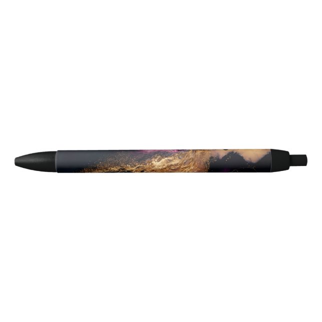 Stylo Noir Moderne Élégant Violet Sarcelle Noir Marbre Agate  (Devant)