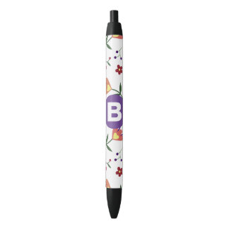 Stylo Noir Moderne monogramme floral coloré violet