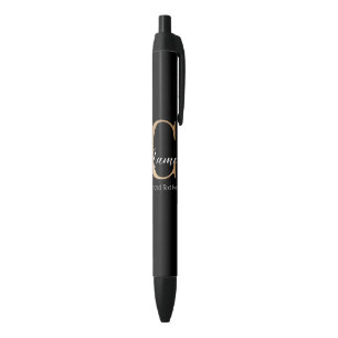 Stylo Noir Moderne Monogramme Initial C & Nom Personnalisé