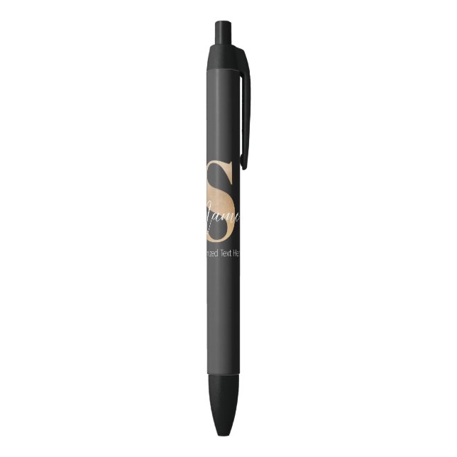 Stylo Noir Moderne Monogramme Initiale S & Nom Personnalisé (Bas (Vertical))