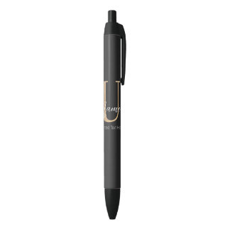 Stylo Noir Moderne Monogramme Initiale U & Nom Personnalisé