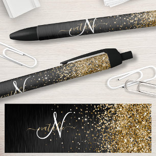 Stylo Noir Monogramme à étincelle noire à Parties scintillant
