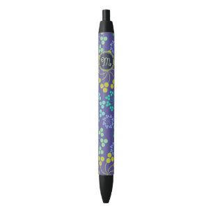 Stylo Noir Monogramme Abstrait Funky Blue Floral