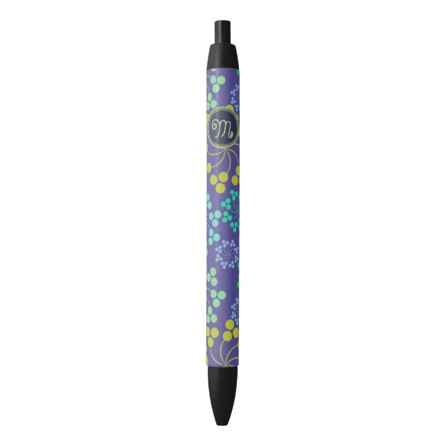 Stylo Noir Monogramme Abstrait Funky Blue Floral (devant Vertical)