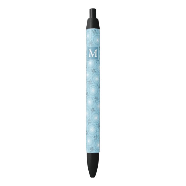 Stylo Noir Monogramme ange bleu cercles motif (devant Vertical)