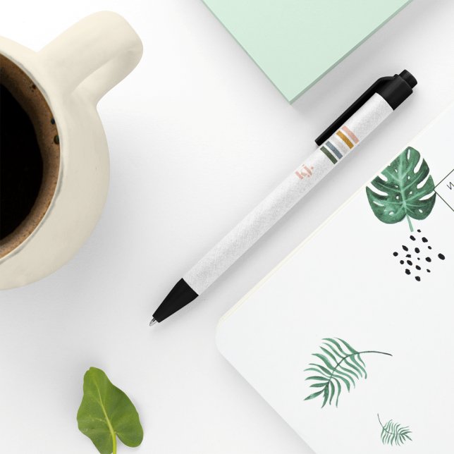 Stylo Noir Monogramme Bandes Rétro Chic  (Créateur téléchargé)