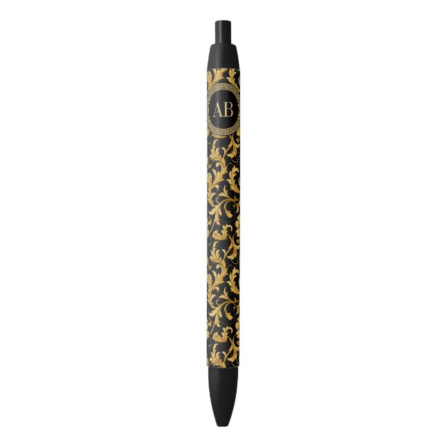 Stylo Noir Monogramme Black Gold Classy Élégant Motif (devant Vertical)