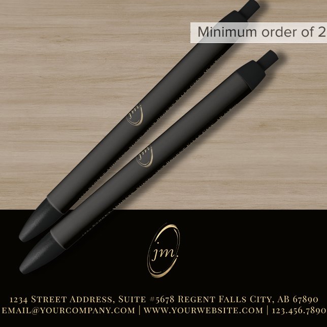 Stylo Noir Monogramme Black Gold Script (Créateur téléchargé)