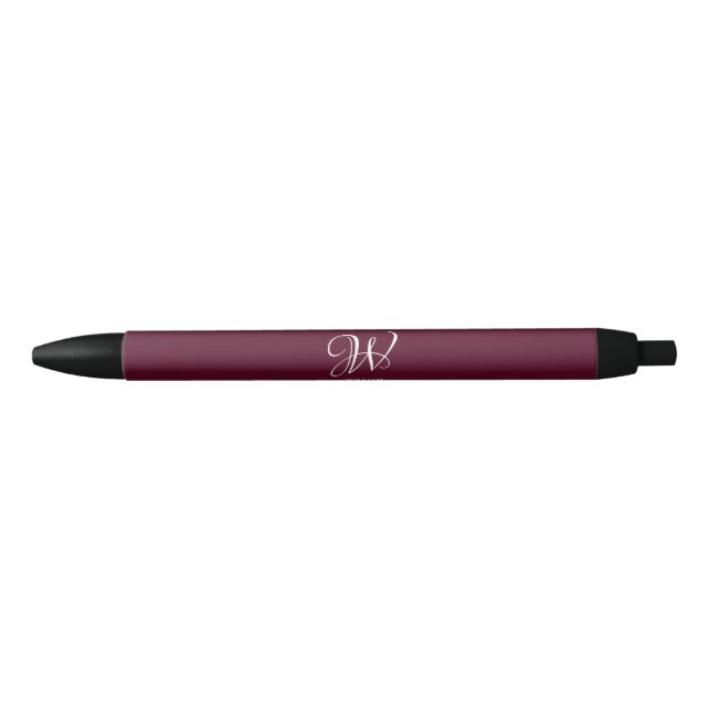 Stylo Noir Monogramme Bourgogne Elégant Personnalisé Initial (Devant)