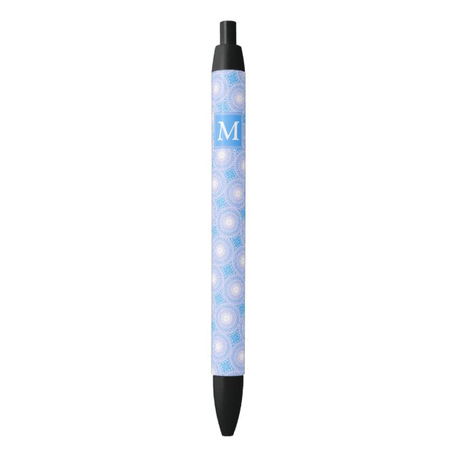 Stylo Noir Monogramme Cercles bleu électrique motif (devant Vertical)
