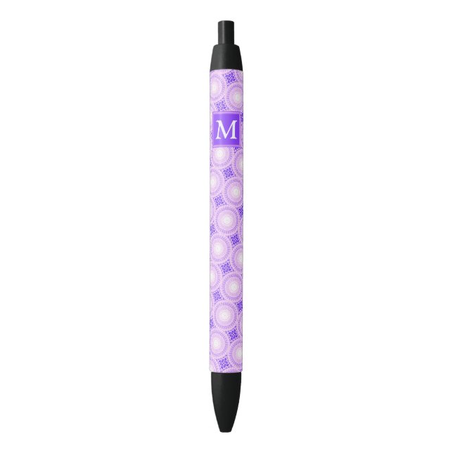 Stylo Noir Monogramme cercles violets motif (devant Vertical)