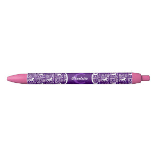 Stylo Noir Monogramme Cheval équitation mignonne fille violet
