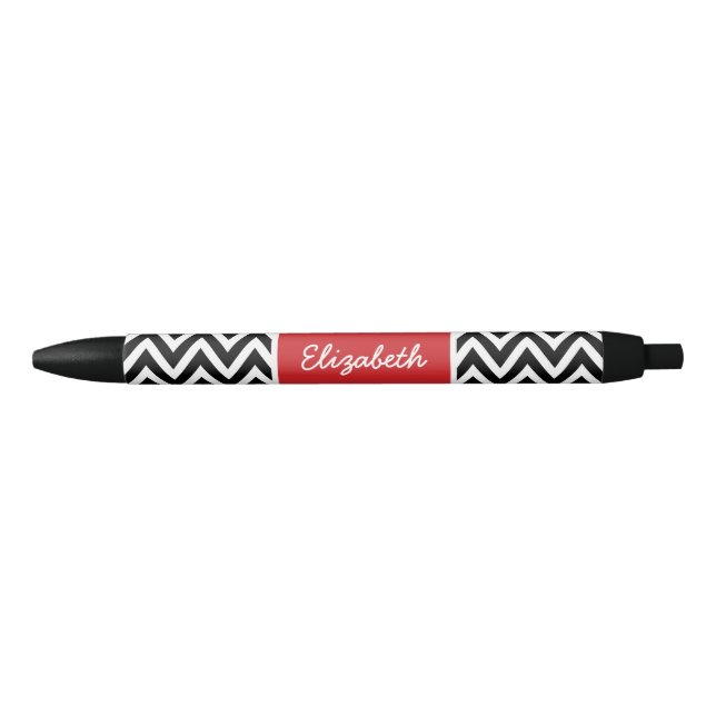 Stylo Noir Monogramme Chevron noir et rouge (Devant)