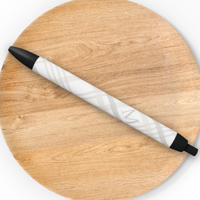 Stylo Noir Monogramme Classic Élégant Minimal Initial Plaid (Créateur téléchargé)
