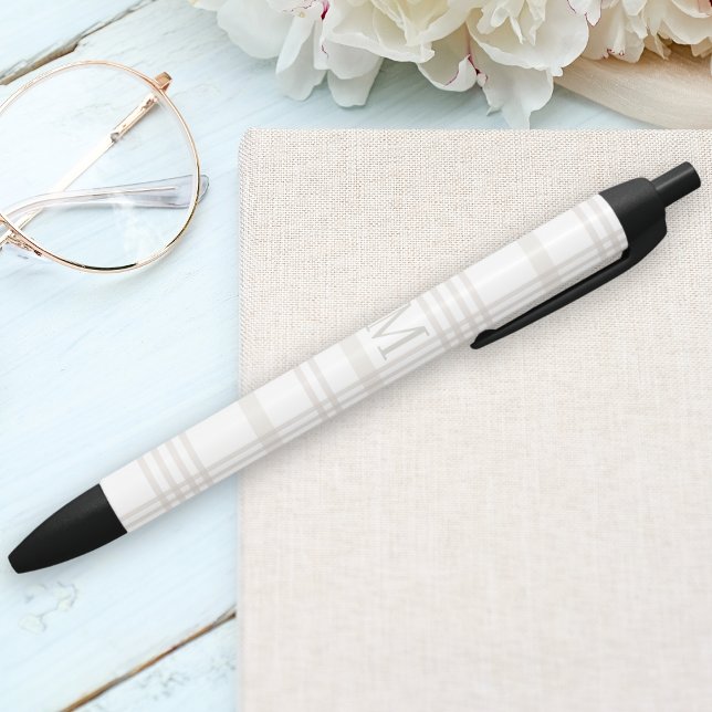 Stylo Noir Monogramme Classic Élégant Minimal Initial Plaid (Créateur téléchargé)