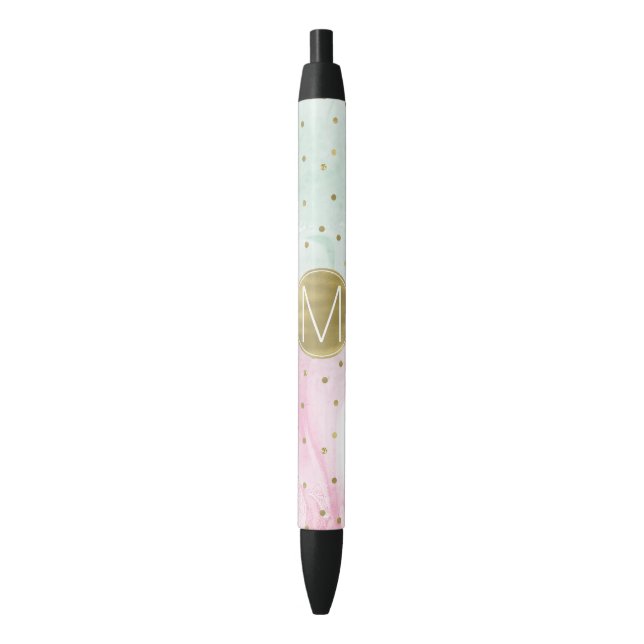 Stylo Noir Monogramme Confetti Mint Pink Or (devant Vertical)