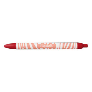 Stylo Noir Monogramme Coral rose rayé Zèbre motif tendance