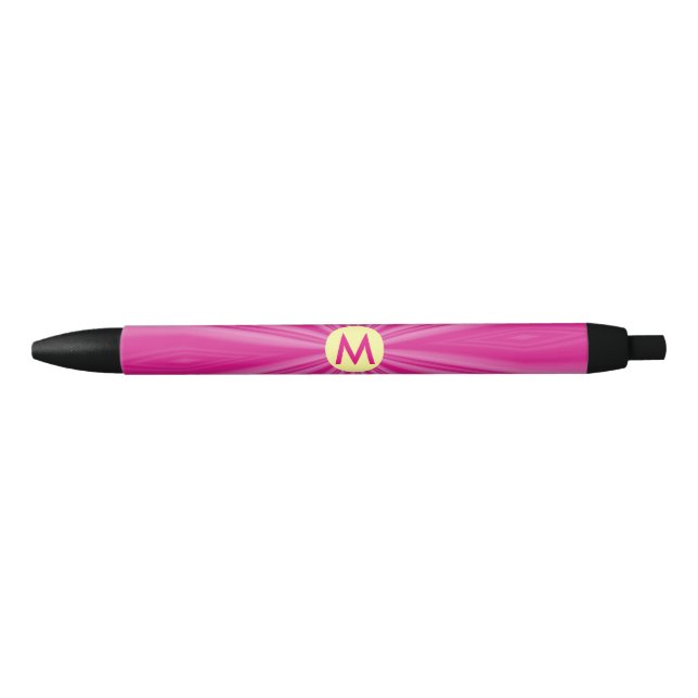 Stylo Noir Monogramme Coup de soleil jaune cercle rose chaud  (Devant)