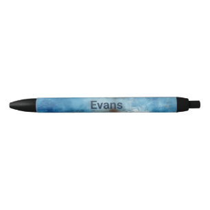 Stylo Noir Monogramme d'aquarelle bleu minimaliste personnali