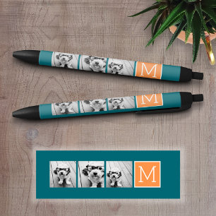 Stylo Noir Monogramme de collection de photos orange et bleu 