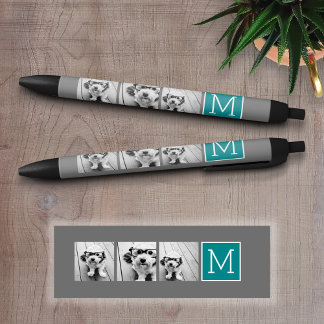 Stylo Noir Monogramme de collection de photos Turquoise et gr