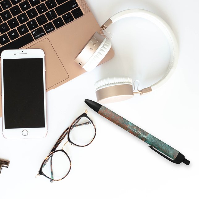 Stylo Noir Monogramme de cuivre de patine rustique (Créateur téléchargé)