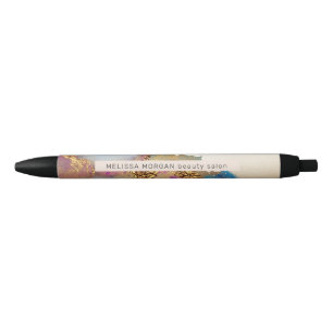 Stylo Noir monogramme de feuille d'or fausse aquarelle