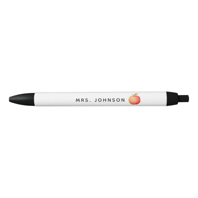 Stylo Noir Monogramme de l'enseignant de pomme rouge moderne (Devant)