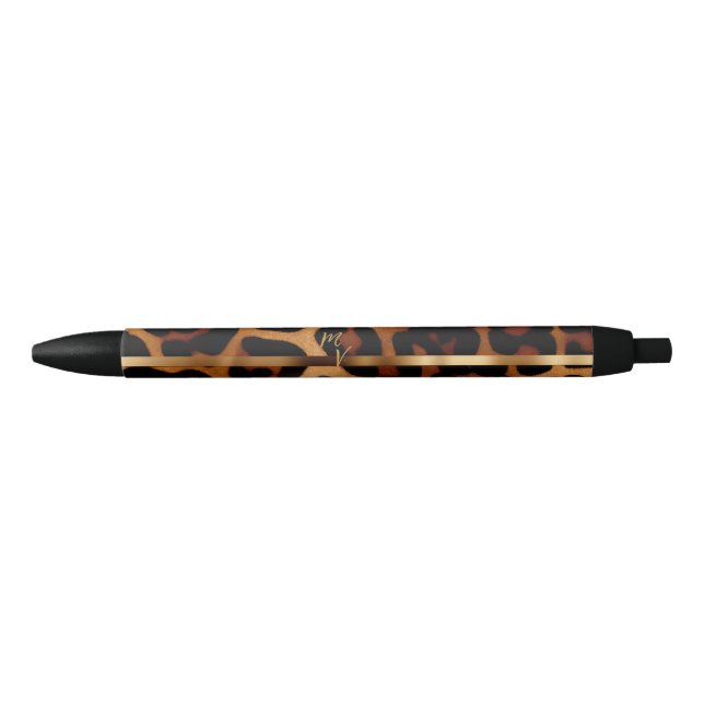 Stylo Noir Monogramme de luxe pour entreprise - Imprimé léopa (Devant)