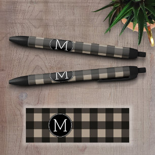 Stylo Noir Monogramme de Motif de bison noir de lin rustique