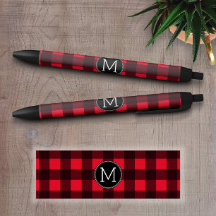 Stylo Noir Monogramme de Motif de buffle rouge et noir rustiq