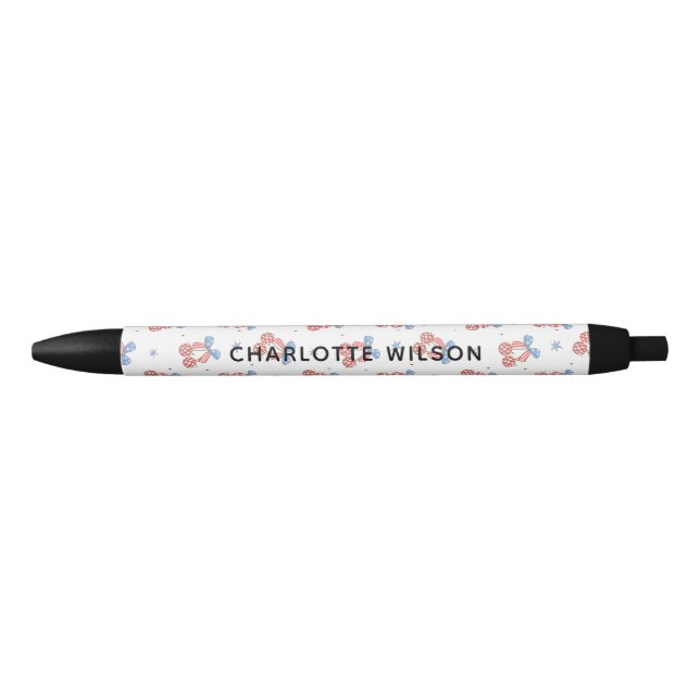 Stylo Noir Monogramme de nom de script à noeud disco cerise C (Devant)