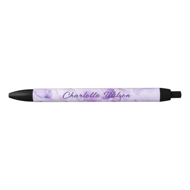Stylo Noir Monogramme de nom de script d'art violet abstrait (Devant)