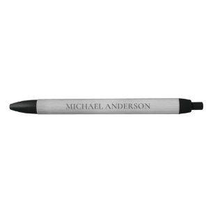 Stylo Noir Monogramme de nom en métal brossé argenté moderne