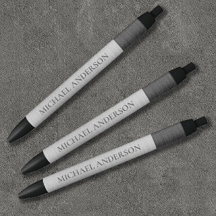 Stylo Noir Monogramme de nom en métal brossé argenté moderne