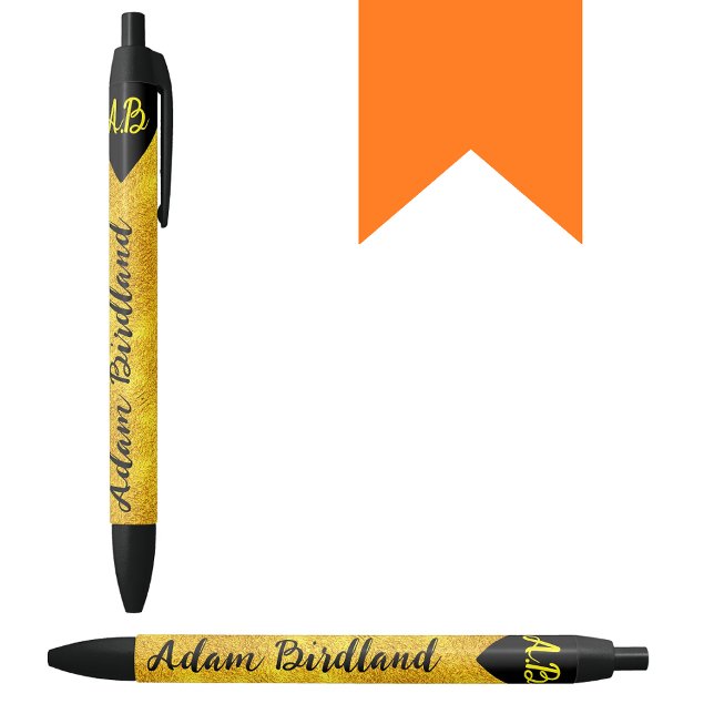 Stylo Noir Monogramme de nom personnalisé, Luxe doré (Personalized monogram pen
Initial name pen
Luxury golden pen
Black ink pen
Monogrammed writing instr)