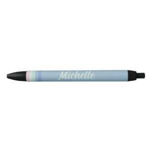 Stylo Noir Monogramme de nom personnalisé Rayures Pastel
