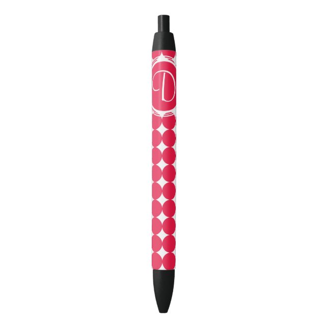 Stylo Noir Monogramme de point de polka rouge (devant Vertical)