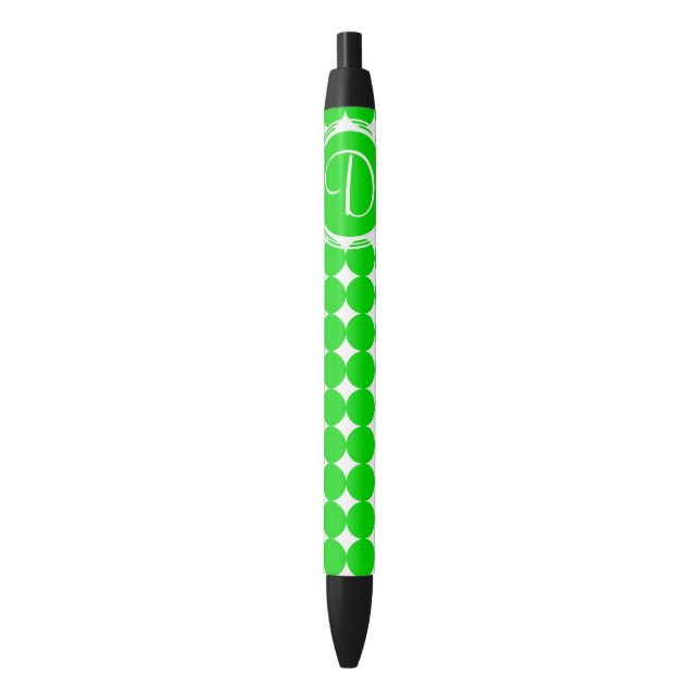 Stylo Noir Monogramme de point de polka vert (devant Vertical)