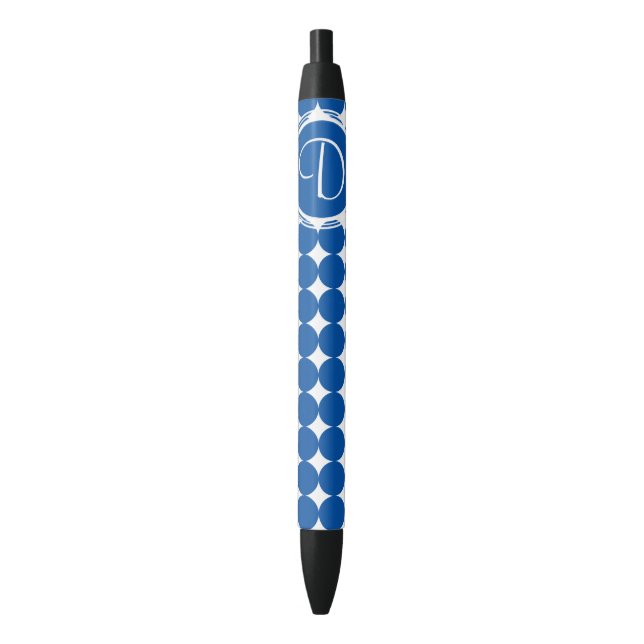 Stylo Noir Monogramme de point Polka Bleu (devant Vertical)