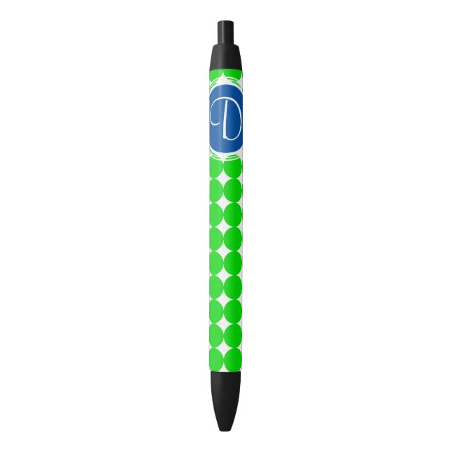 Stylo Noir Monogramme de point Polka bleu et vert (devant Vertical)