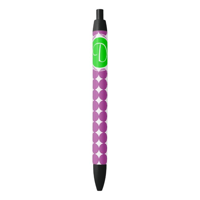 Stylo Noir Monogramme de point Polka vert et violet (devant Vertical)